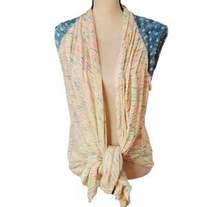 Very J Cardigan Vest Top Chambray Heather Neon Tie Large NWT